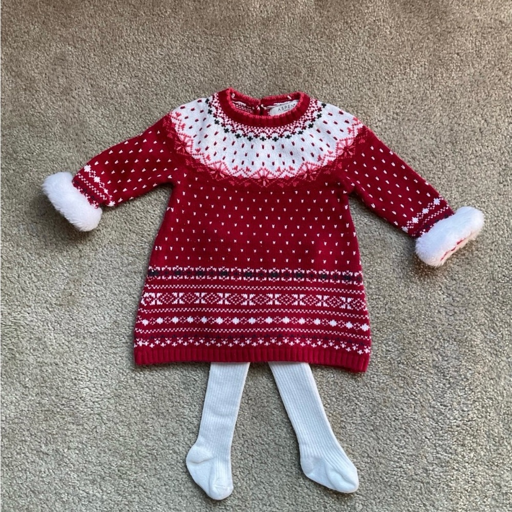 Christmas Baby Girl Aspen Kids Sweater Dress & Carter’s Ribbed Tights